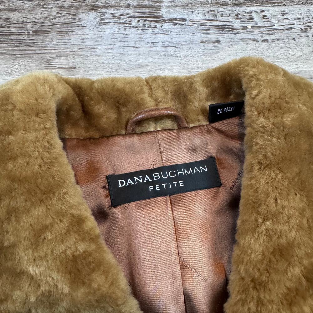 Vintage 90s Dana Buchman Brown Leather Shearling Vest Luxe Mob Wife Small - Picture 6 of 9